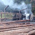 Log Truck Overturns And Catches Fire On County Road 29